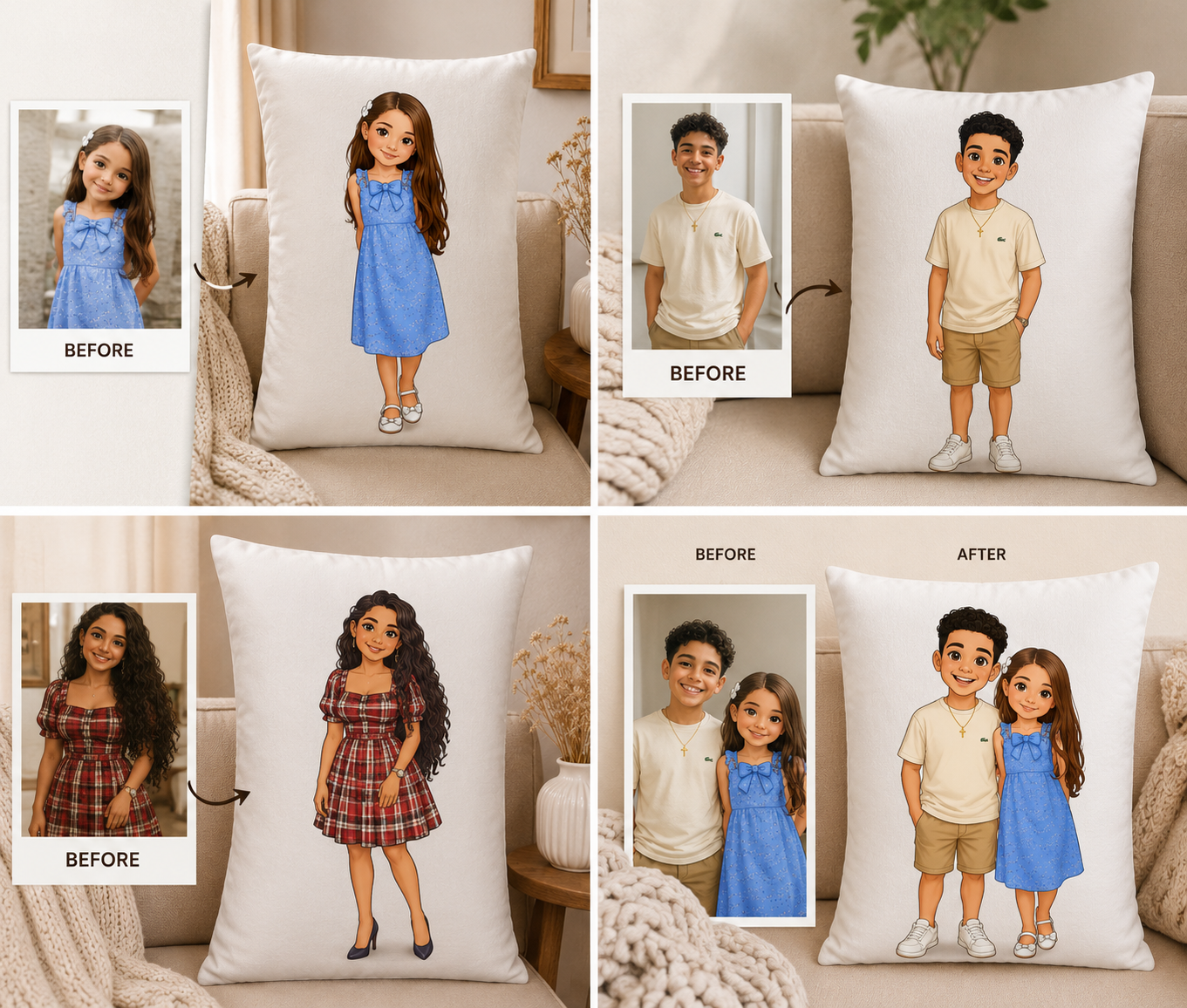 Custom Photo Pillow Cover | Personalized Family Portrait Pillow | Polyester Sublimation Pillow Cover | Gift for Couple & Family