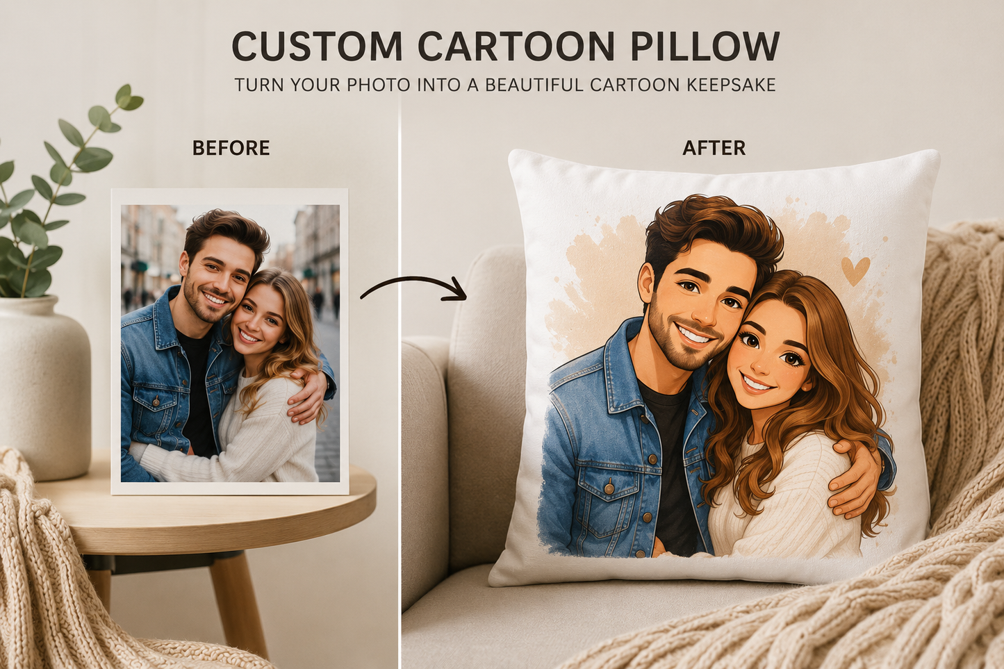 Custom Photo Pillow Cover | Personalized Family Portrait Pillow | Polyester Sublimation Pillow Cover | Gift for Couple & Family