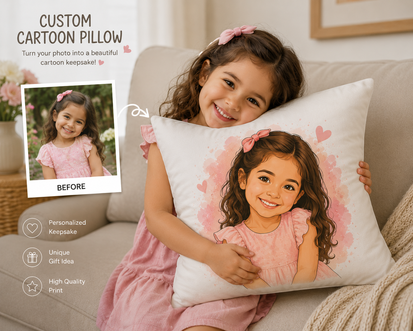 Custom Photo Pillow Cover | Personalized Family Portrait Pillow | Polyester Sublimation Pillow Cover | Gift for Couple & Family