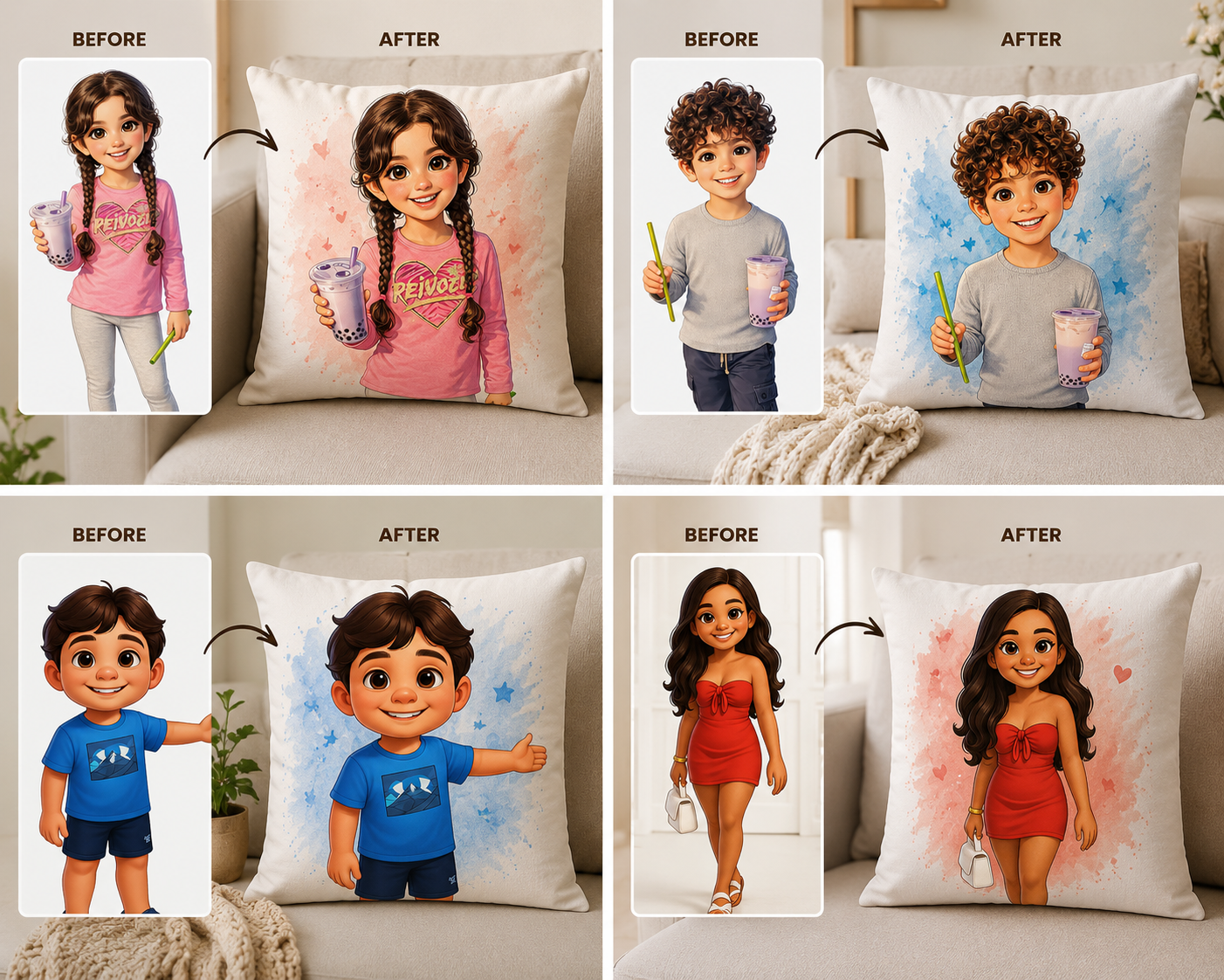 Custom Photo Pillow Cover | Personalized Family Portrait Pillow | Polyester Sublimation Pillow Cover | Gift for Couple & Family