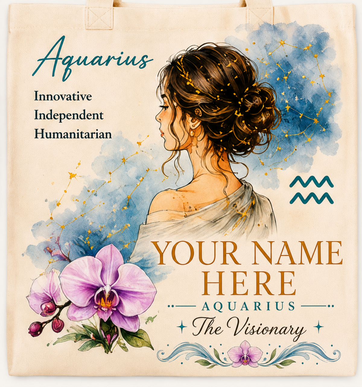 Personalized Zodiac Tote Bag – Custom Name, Birth Flower & Astrology Sign