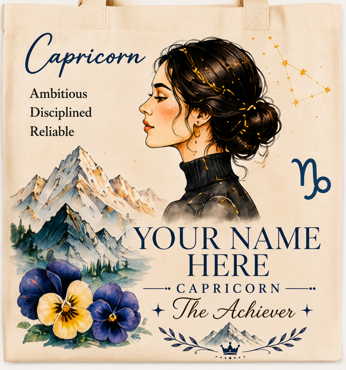 Personalized Zodiac Tote Bag – Custom Name, Birth Flower & Astrology Sign