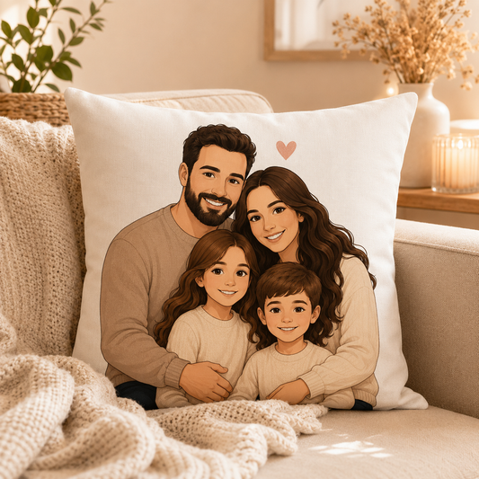 Custom Photo Pillow Cover | Personalized Family Portrait Pillow | Polyester Sublimation Pillow Cover | Gift for Couple & Family
