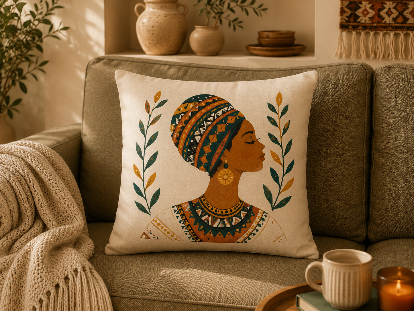 Premium 100% Cotton Pillow Cover | Egyptian & Nubian Art Collection