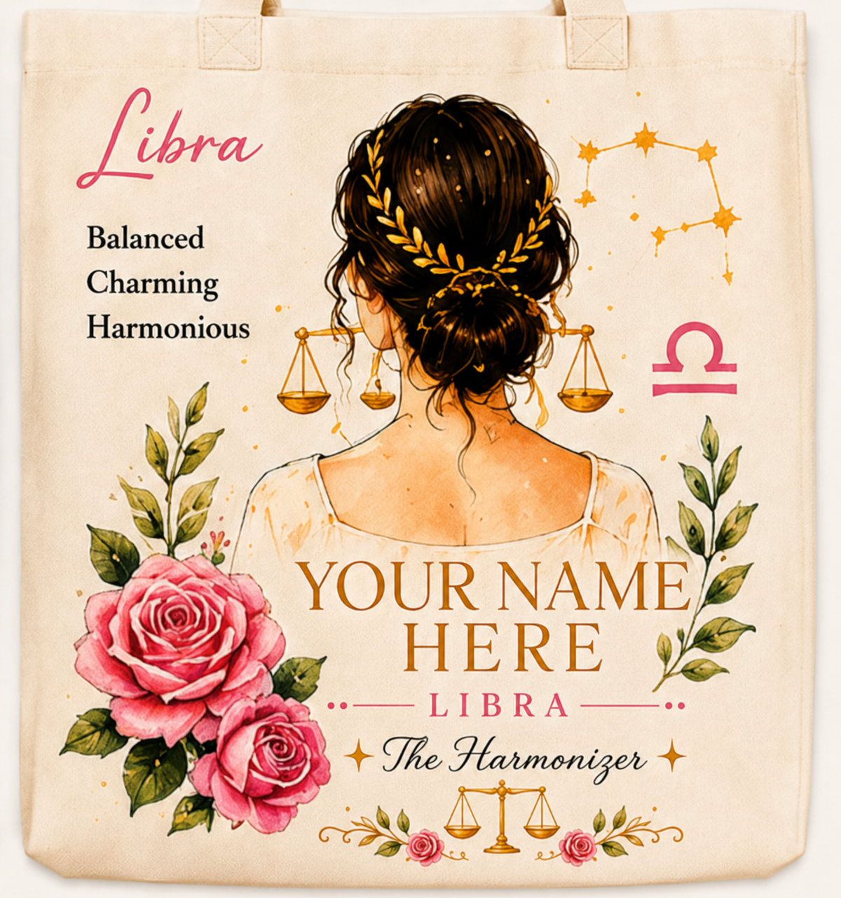 Personalized Zodiac Tote Bag – Custom Name, Birth Flower & Astrology Sign